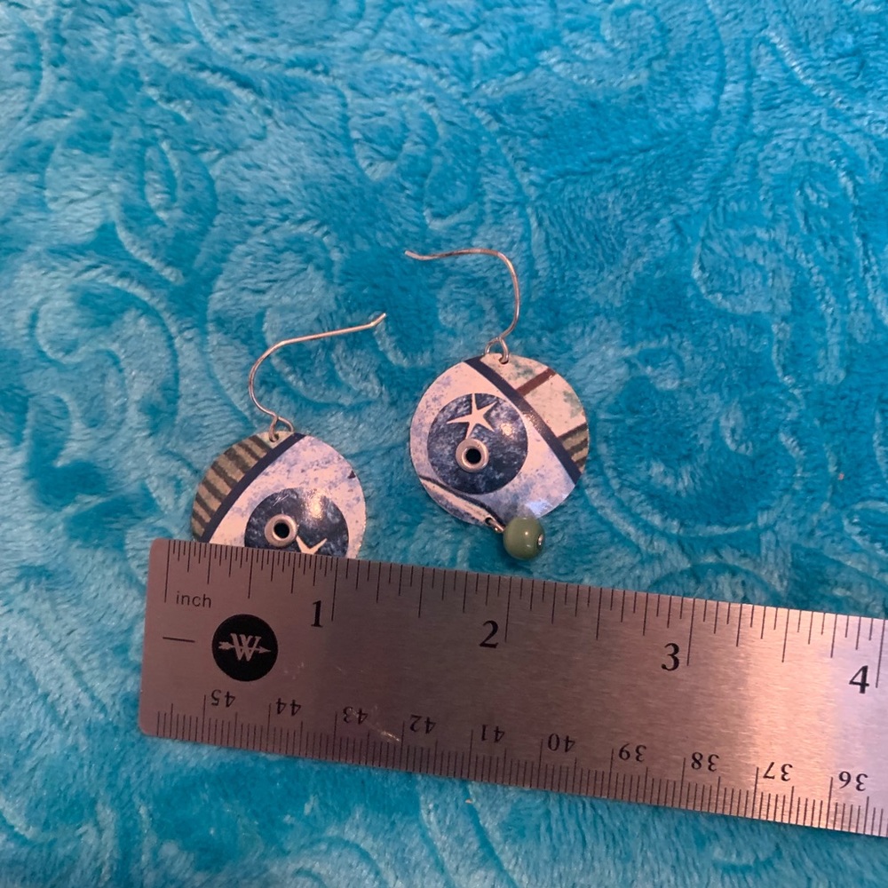 1 inch blue/green/white dangle earrings